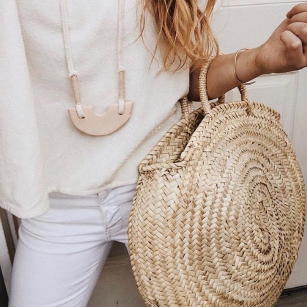 Handmade French Moroccan Round Rattan Tote
